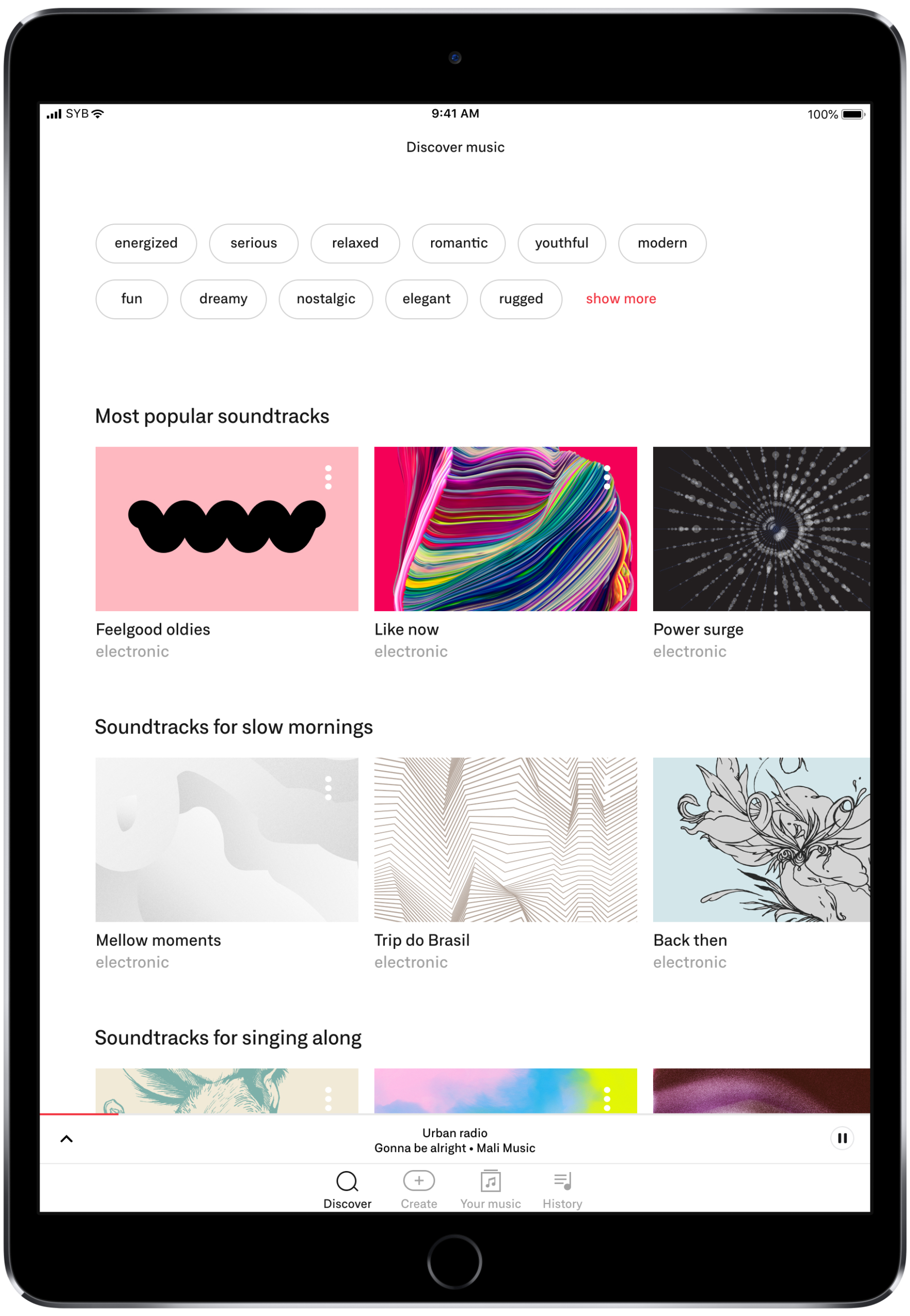 Tablet screen with Soundtrack Music