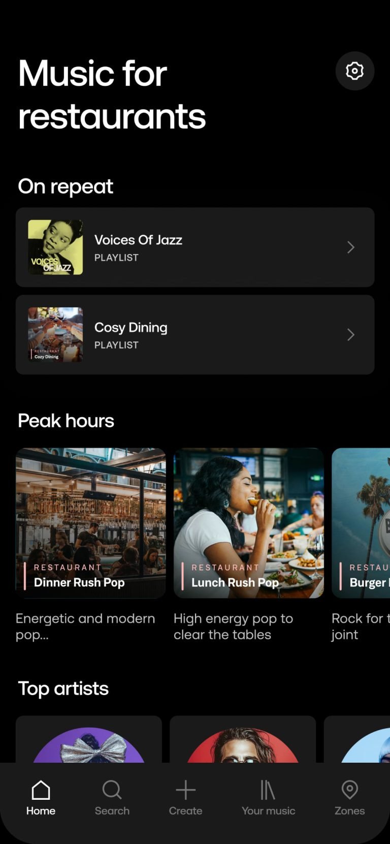 mobile screen featuring music for restaurants examples